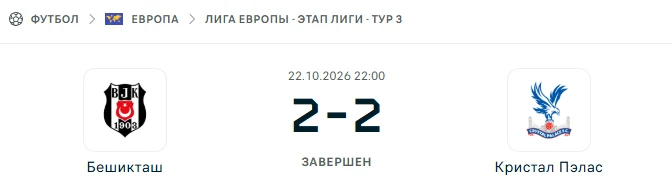 Бешикташ - Кристал Пэлас результат матча