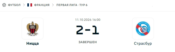 Ницца - Страсбур результат матча