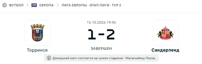 Торринсе - Сандерленд результат матча