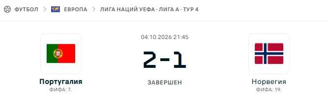 Португалия - Норвегия результат матча