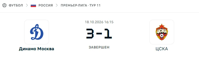 Динамо Москва - ЦСКА результат матча