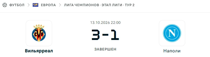 Вильярреал - Наполи результат матча