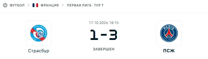 Страсбур - ПСЖ результат матча