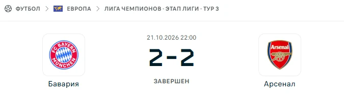 Бавария - Арсенал Лондон результат матча