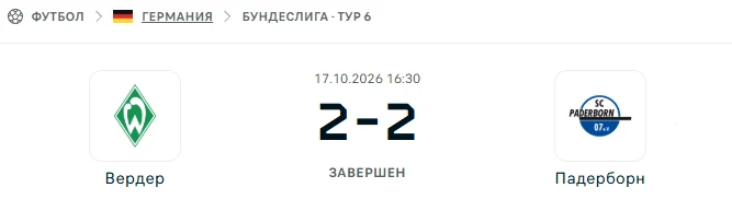 Вердер - Падерборн результат матча