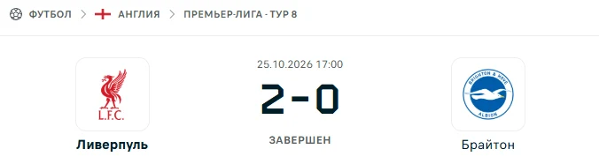 Ливерпуль - Брайтон результат матча