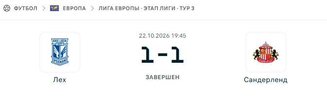 Лех - Сандерленд результат матча