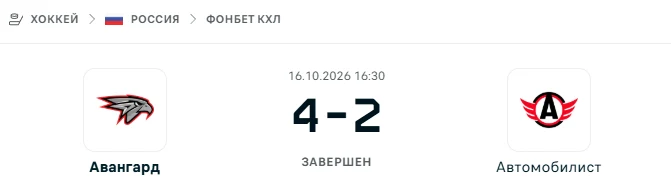 Авангард - Автомобилист результат матча