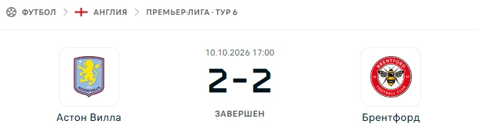 Астон Вилла - Брентфорд результат матча