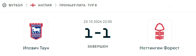Ипсвич Таун - Ноттингем Форест результат матча