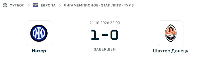 Интер - Шахтер Донецк результат матча