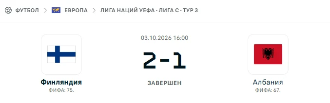 Финляндия - Албания результат матча