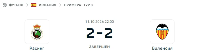 Расинг Сантандер - Валенсия результат матча