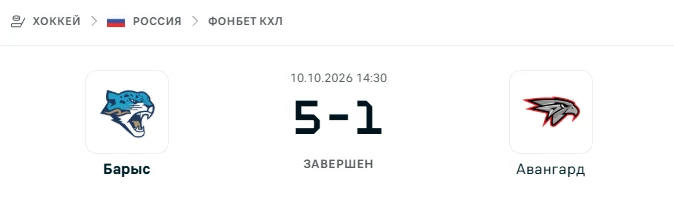 Барыс - Авангард результат матча