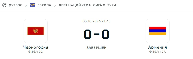 Черногория - Армения результат матча