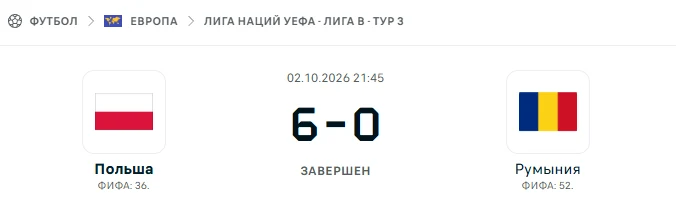 Польша - Румыния результат матча