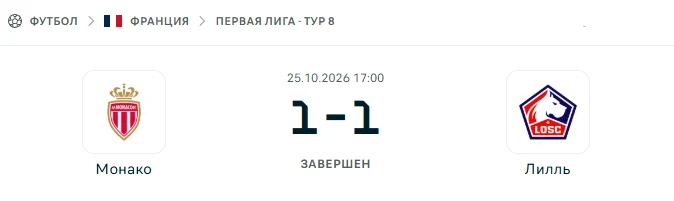 Монако - Лилль результат матча