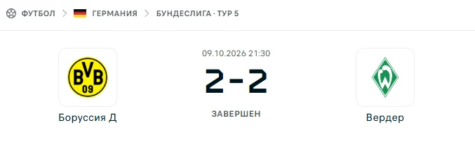 Боруссия Дортмунд - Вердер результат матча
