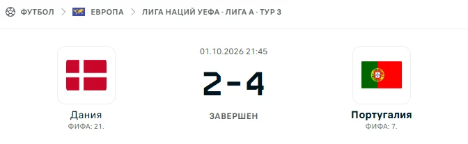 Дания - Португалия результат матча