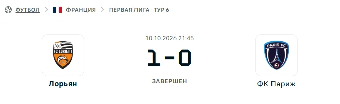 Лорьян - ФК Париж результат матча