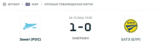 Зенит Санкт-Петербург - БАТЭ Борисов результат матча