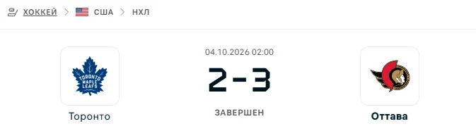 Торонто - Оттава результат матча