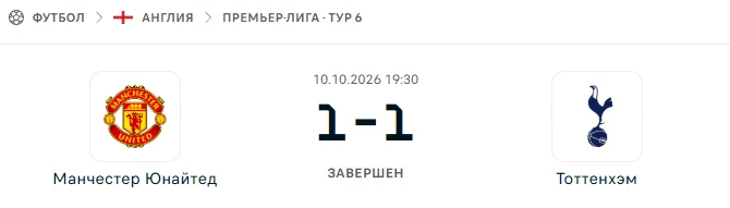 Манчестер Юнайтед - Тоттенхэм Хотспур результат матча