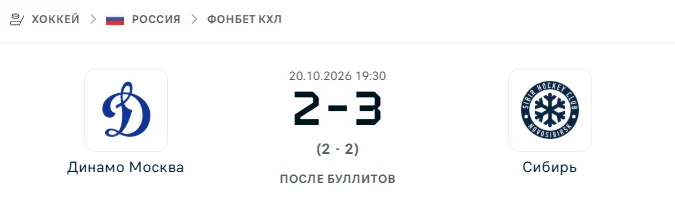 Динамо Москва - Сибирь результат матча