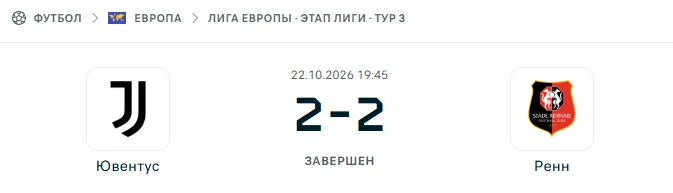 Ювентус - Ренн результат матча