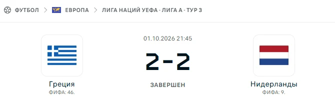 Греция - Нидерланды результат матча
