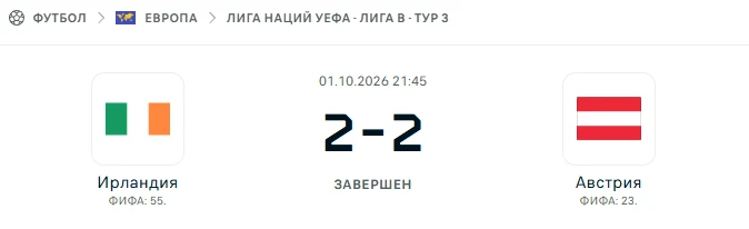 Ирландия - Австрия результат матча