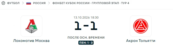 Локомотив - Акрон результат матча