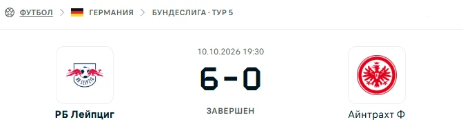 РБ Лейпциг - Айнтрахт Франкфурт результат матча