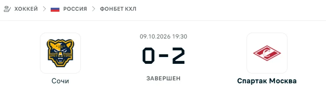 Сочи - Спартак Москва результат матча